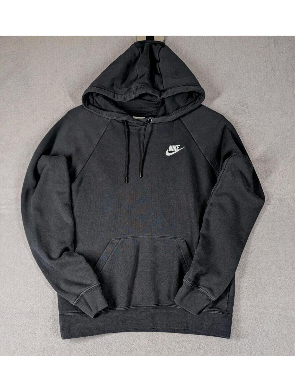 Nike Mens Small Black Pullover Hoodie Fleece Swoosh Logo Athletic Streetwear Top